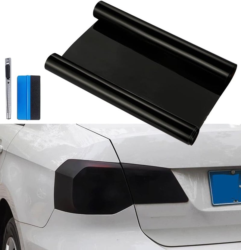 LZLRUN Extra-Wide Headlight Taillight Vinyl Tint Wrap 16 Inch x 60 Inch Roll Self Adhesive Fog Light Film Sheet Sticker Cover (Black) - Image 1